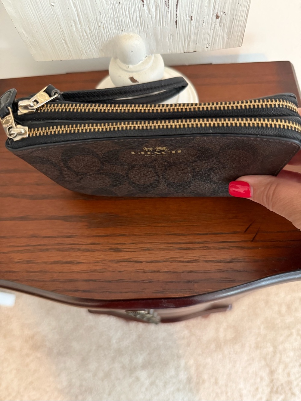 Coach Brown Signature Zip Wristlet with Gold Logo - Picture 4 of 11